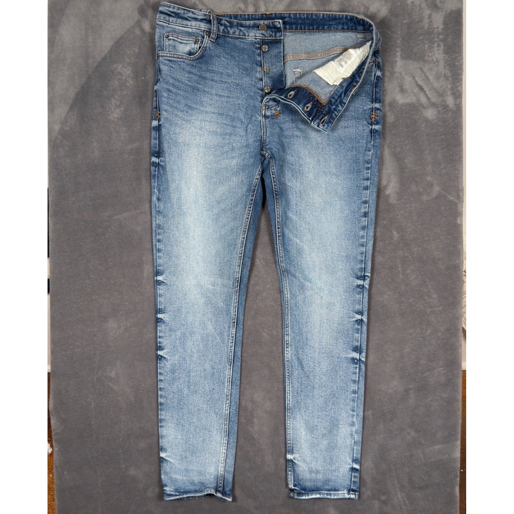 Ksubi Chitch Slim Fit Jeans 38x32 Light Blue Button Fly Mens Denim Distressed
